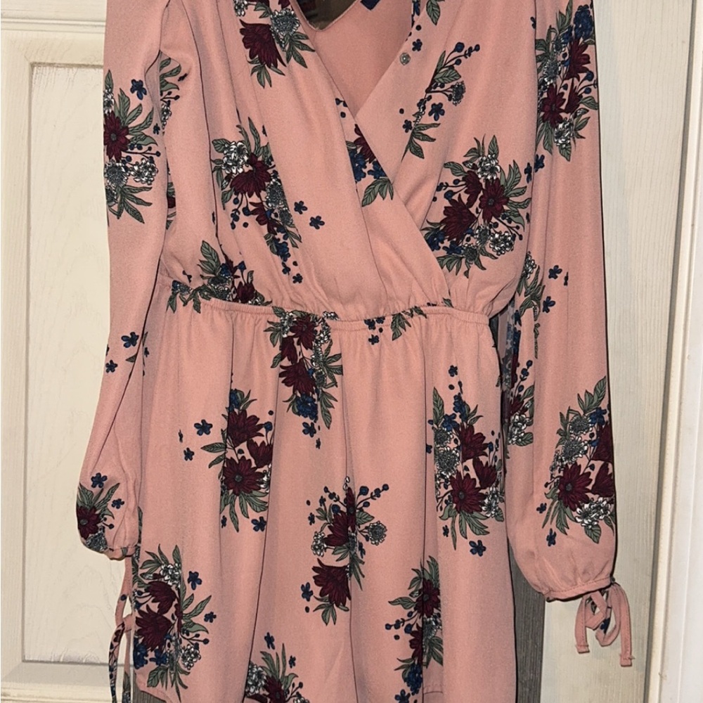 Pink and Black V-Neck Jumpsuit with Bishop Sleeves